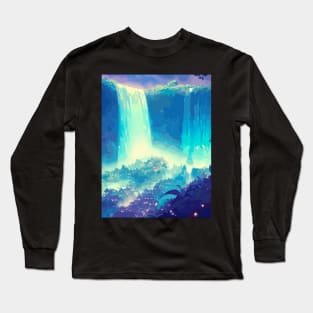 Fantasy village under waterfall painting Long Sleeve T-Shirt